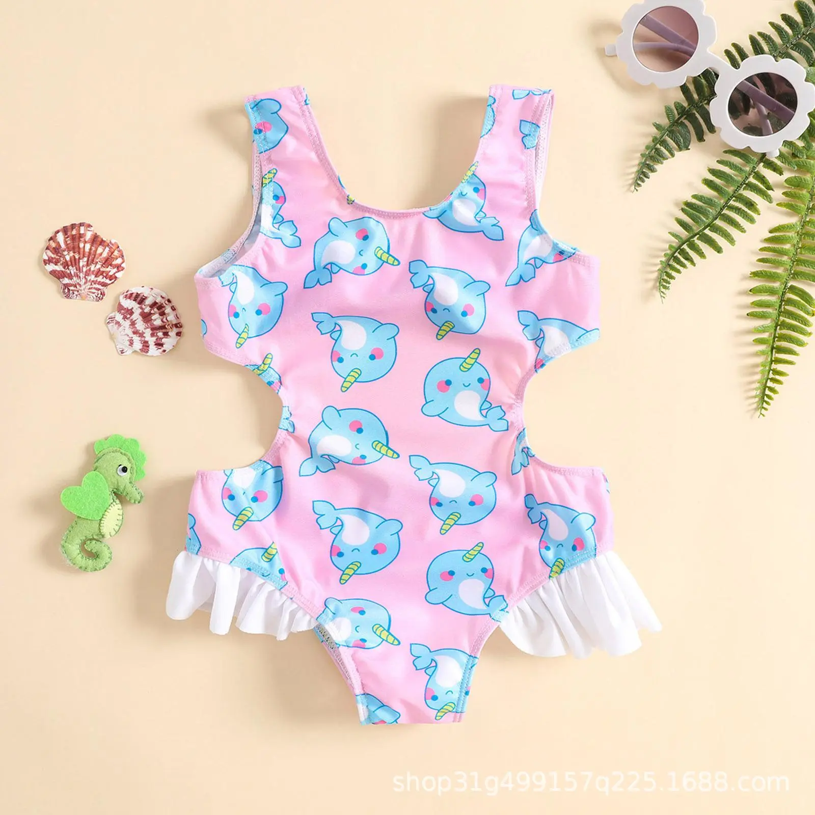 Dolphin print girls halter triangle one-piece hot spring beach swimsuit fashion foreign style children