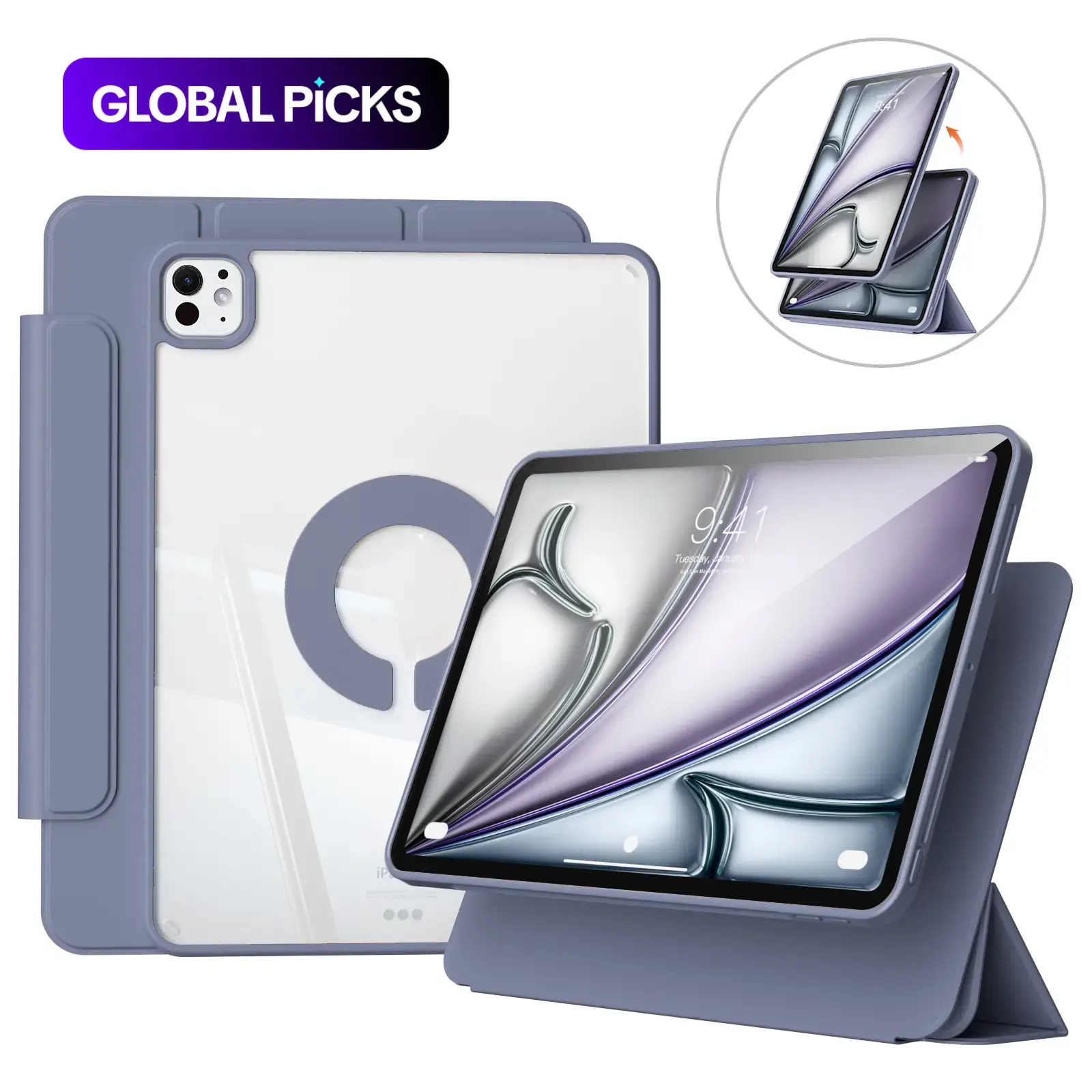 KENKE Magnetic Rotatable Detachable Tablet Case with Pencil Holder, Protective Flip Cover Compatible with iPad, Smart Tablet Accessories, Tablet Casing, Removable Cover, Tablet Covers #GLOBAL PICKS
