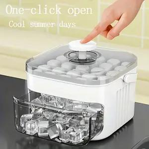 1 Push-Release Ice Cube Mold — For Homemade Ice — High-Capacity Storage — Suitable for Home Mini-Fridges (With Lid) — Layered Ice Storage Container — Combines Ice Making and Storage in One Unit