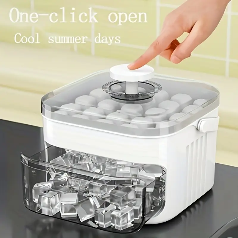 1 Push-Release Ice Cube Mold — Ice Cube Trays for Freezer — For Homemade Ice — High-Capacity Storage — Suitable for Home Mini-Fridges (With Lid) — Layered Ice Storage Container — Combines Ice Making and Storage in One Unit