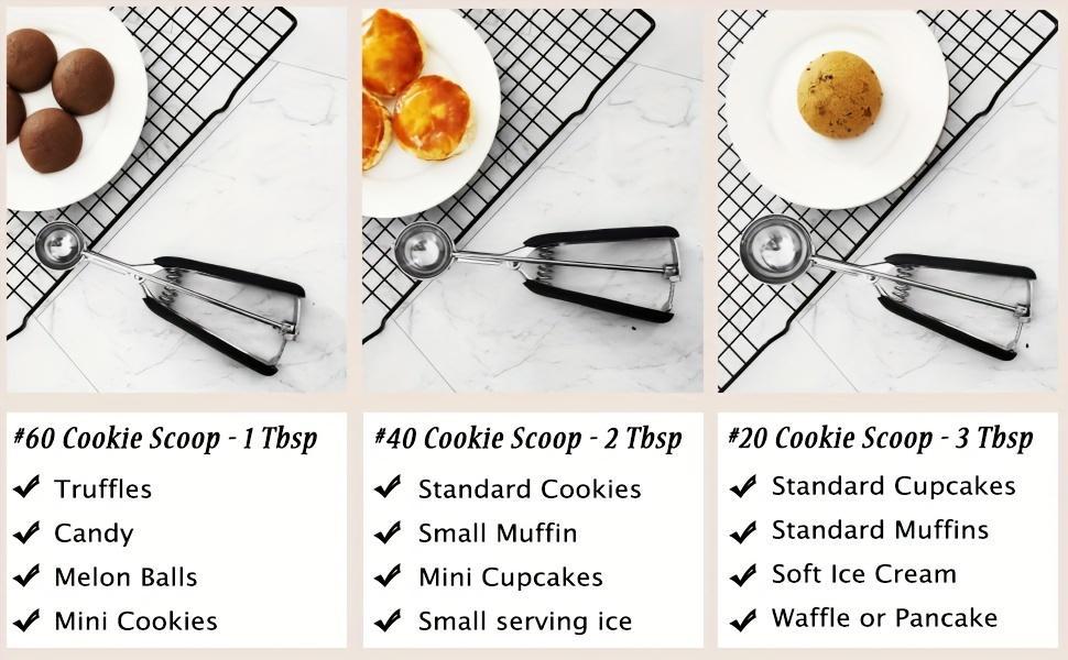 1/3pcs Stainless Steel Cookie Scoop Set with Non-Slip Rubber Handle, Uncharged Power Mode, Includes 1/2/3 Tablespoon Sizes, 18/8 Baking Scoops with Trigger Release for Ice Cream and Cookie Dough.