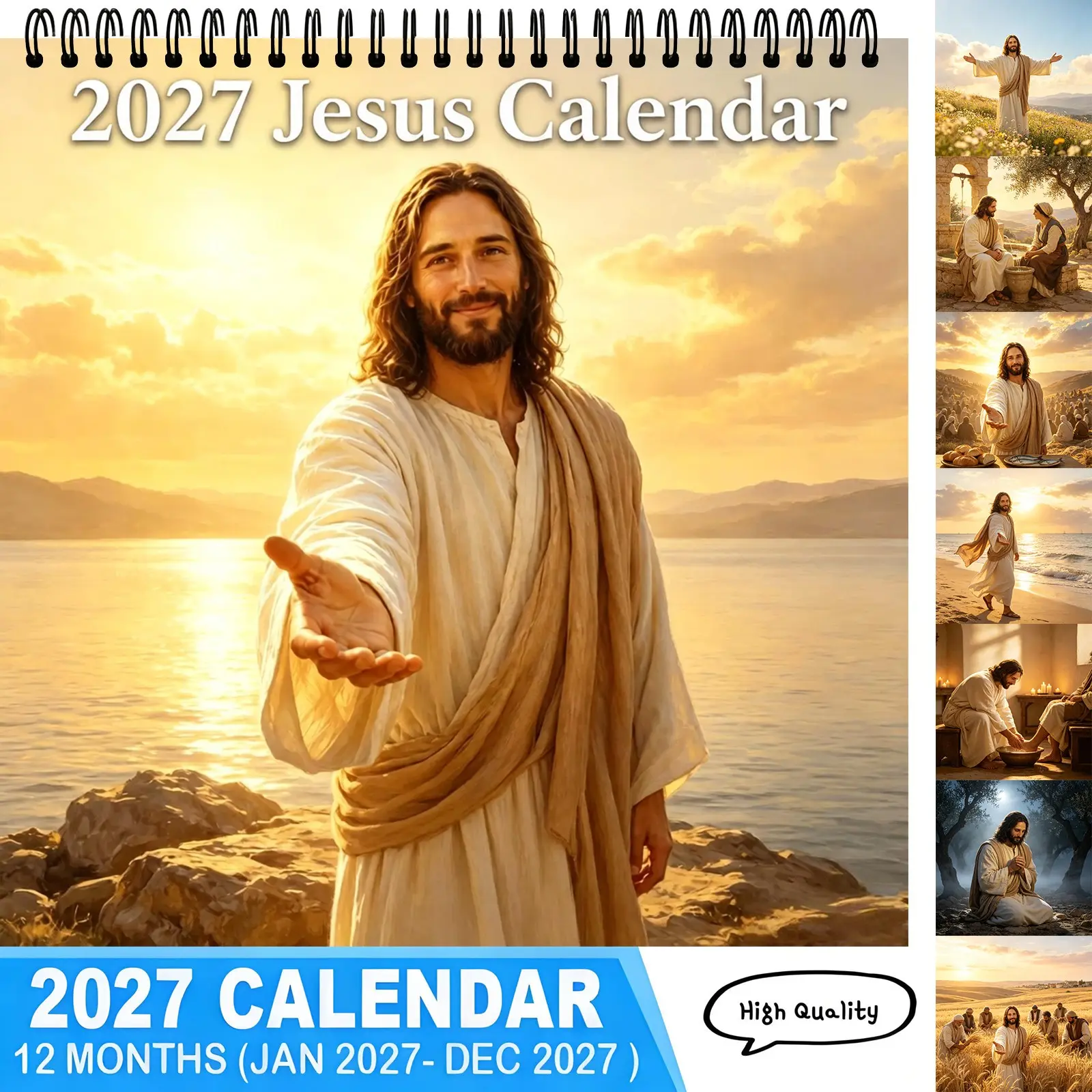 2027 Jesus Christ Calendar 12 Months Jan-Dec, Religious Christian Faith Art Wall Hanging Calendar, Inspirational Home Office Decor Spiritual Gift