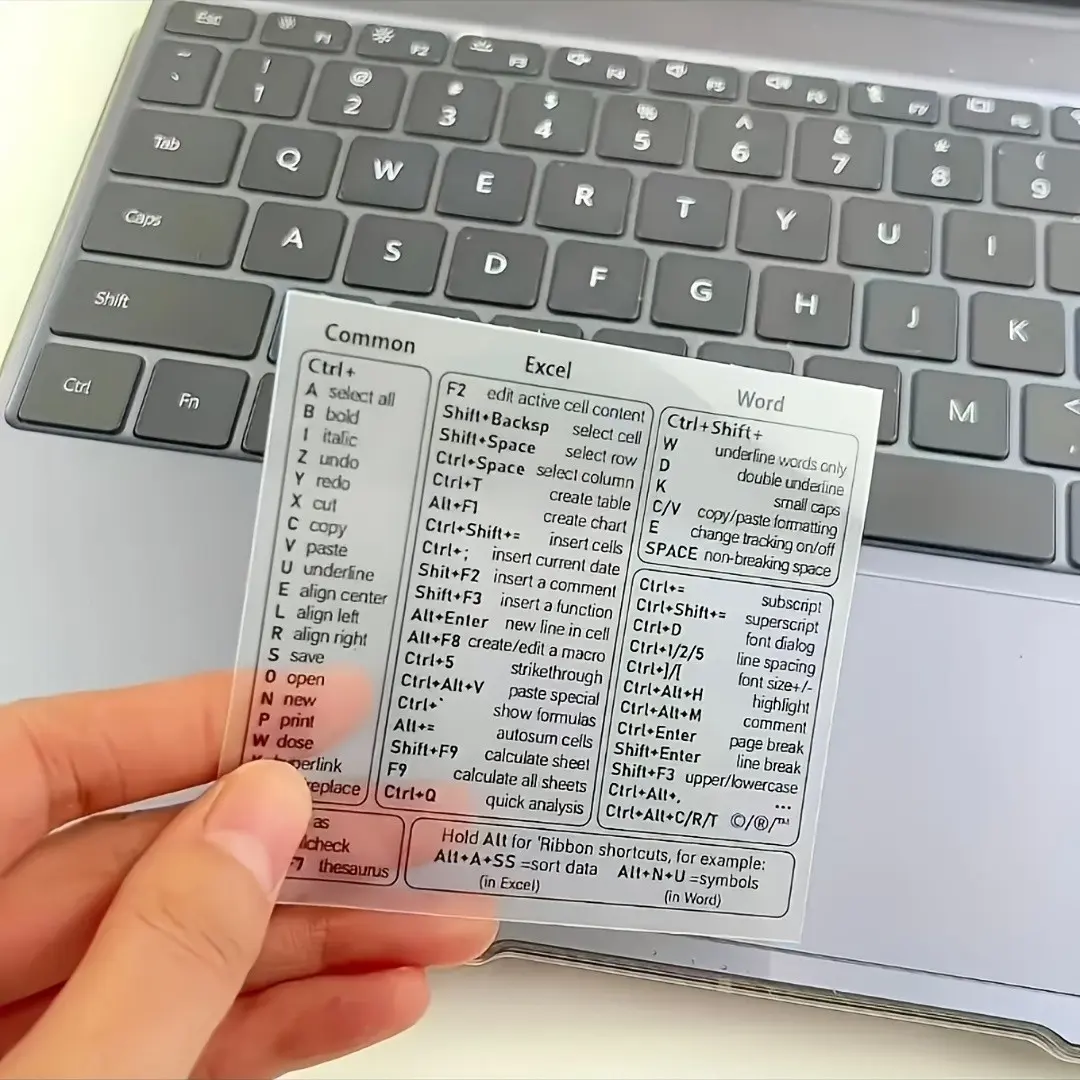2Pcs Transparent PVC Office Shortcut Stickers, Word & Excel Hotkey Cheat Sheet, Desk Computer Efficiency Reminder Labels