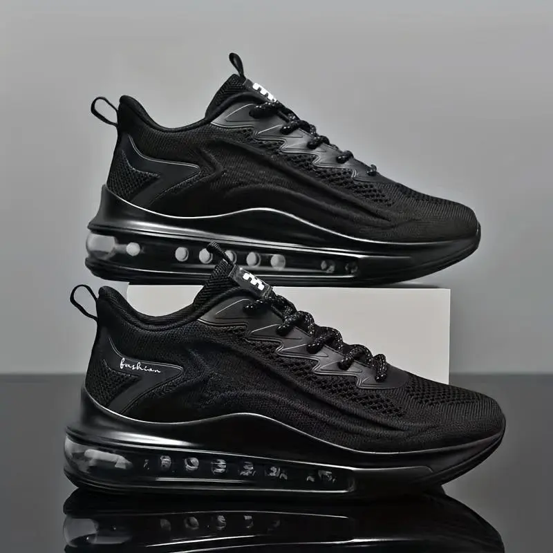 2023 New Men's Running Shoes - Shock Absorption Breathable Fabric and PU Cushioning, All-Season Sports Casual Shoes with Motion Control Technology, Black Lace-Up Design Suitable for Gym, Jogging, and Daily Wear