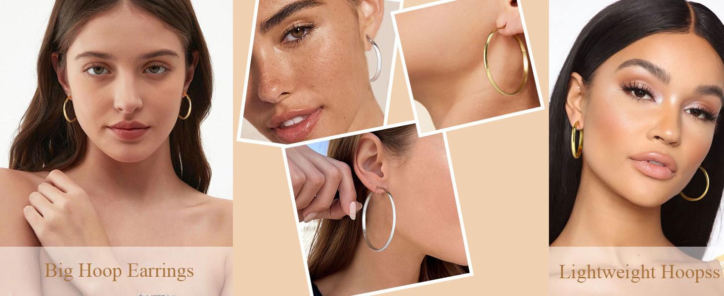 valentine gifts for her-Women’s Big Gold Hoop Earrings, 3mm Wide Oversized Hoops, Minimalist Statement Jewelry, 30/40/50/60mm
