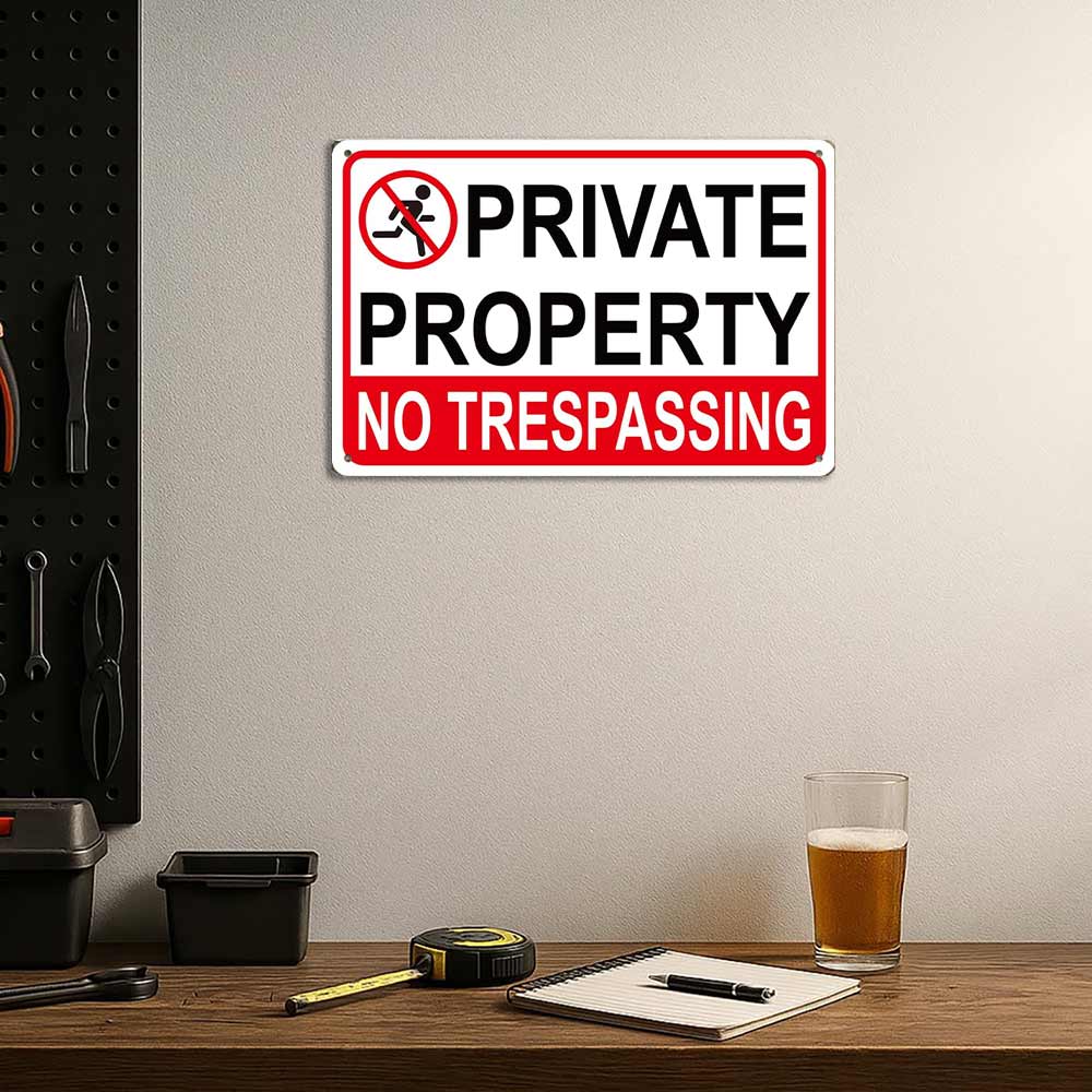 Private Property No Trespassing Metal Sign 12x8 In Aluminum, Vintage Warning Tin Sign for Home, Yard, Fence Decor, Retro Private Property Wall Art for Security, 12x8 Inch Aluminum Plaque