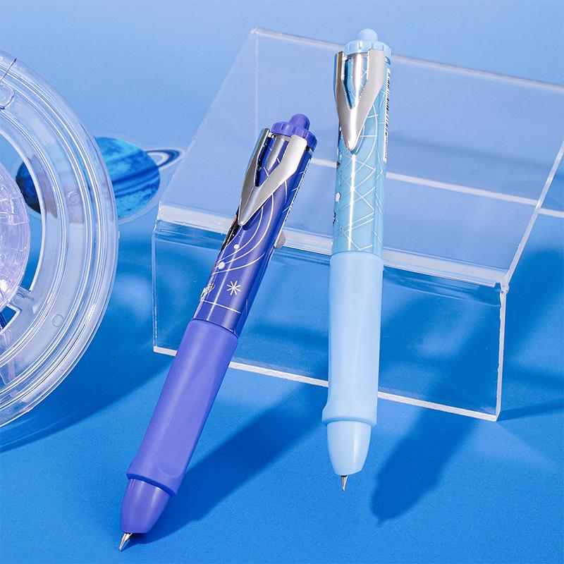 Set 2 simple posture fountain pens with starry sky pattern, blue theme, comes with 4 ink cartridges, replaceable ink cartridges, minimalist style, smooth continuous ink flow, quick drying, DIY study office writing, large capacity fountain pen set