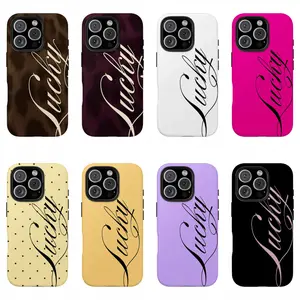 Lucky Script Art Design 2 In 1 Double Layer TPU PC Shockproof Anti Drop Phone Case Slim Stylish Protective Cover Compatible With iPhone 17 Air 16 Plus 15 Pro Max 14 13 12 11 Pro Trendy Daily Accessory Birthday Gift For Men Women