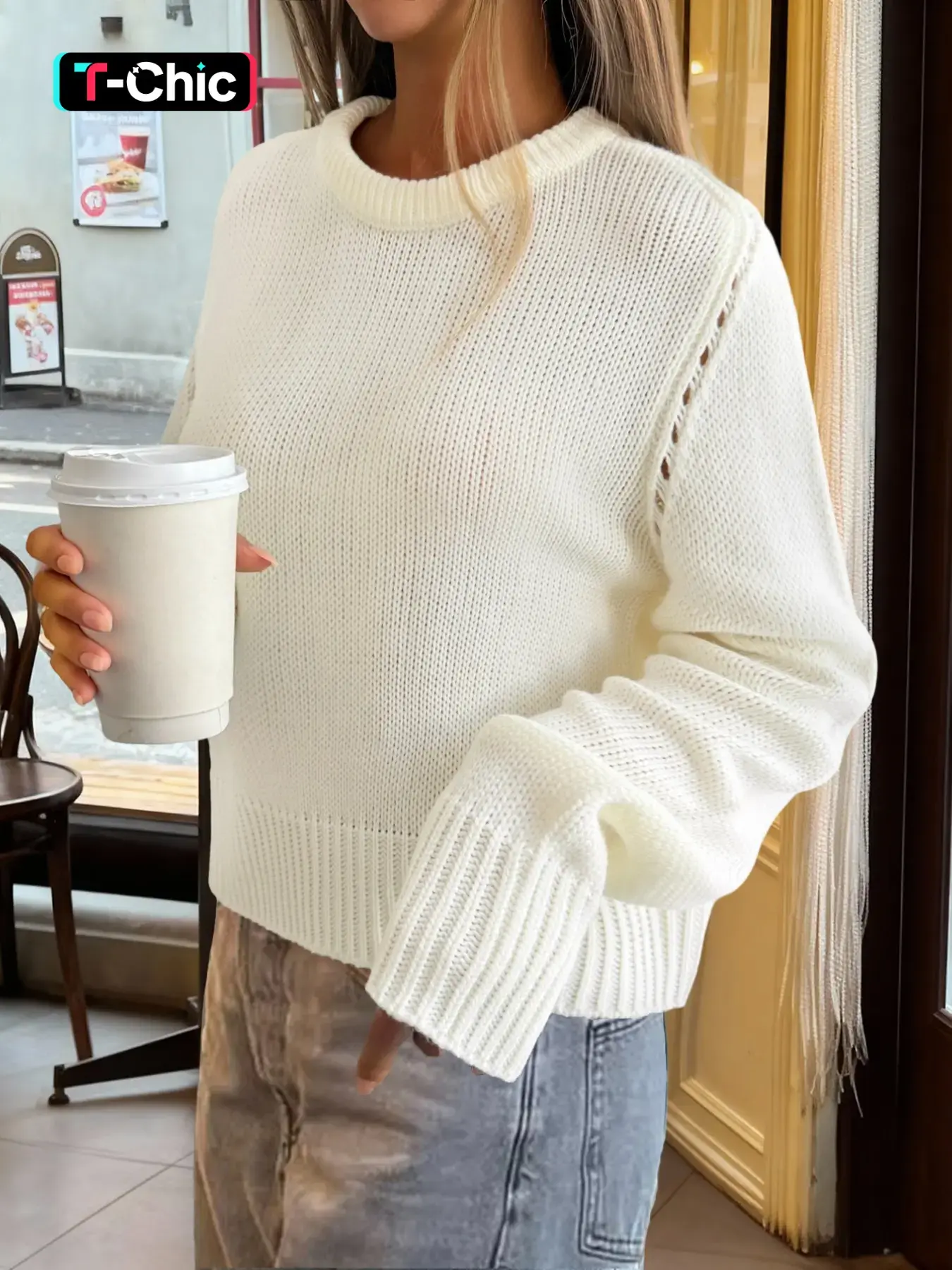 New Fall Winter Soft Cozy Knit Sweater for Women, Simple Solid Color Round Neck Loose Short Sleeve Pullover, Daily Commute Casual Slim Fit