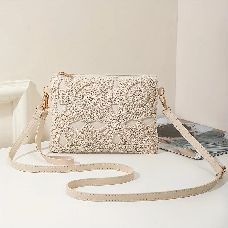 Mini Hollow Weaving Bag with Wrist Strap and Coin Wallet, Teen Crossbody Bag, Multi-Functional Small Unique Square Shoulder Bag