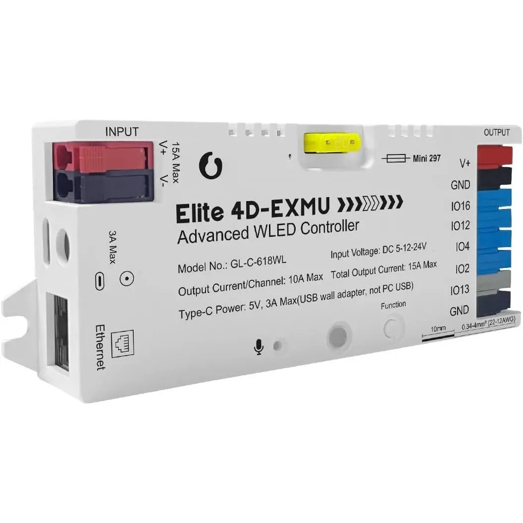 Elite ESP32 WLED LED Strip Light Controller 4 Outputs Ethernet Microphone UART  Relay 20A Pluggable Fuse DIY Dynamic for WS2811 WS2812 SK6812 WS2815 Digital Addressable RGB IC