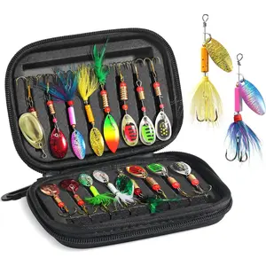 Fishing Lures Inline Spinner Baits, 16pcs Rooster Tail Fishing Lures, Trout Bass Salmon Lures with Treble Ultra-Sharp Hooks, Fishing Gear Spinnerbait Spoons Freshwater & Saltwater