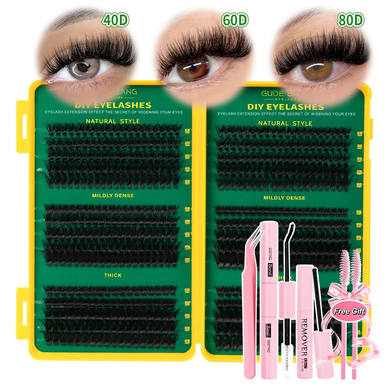 560pcs Eyelash Clusters, D Curl, 640pcs Individual Eyelash Bundles 40D+60D+80 Curl 8-16mm, DIY Eyelash Bundles Natural Appearance & Ultra-Thick & Smart & Ultra-Soft & Ultra-Light Reusable Individual Segmented False Eyelashes Eyelash Extension Kit