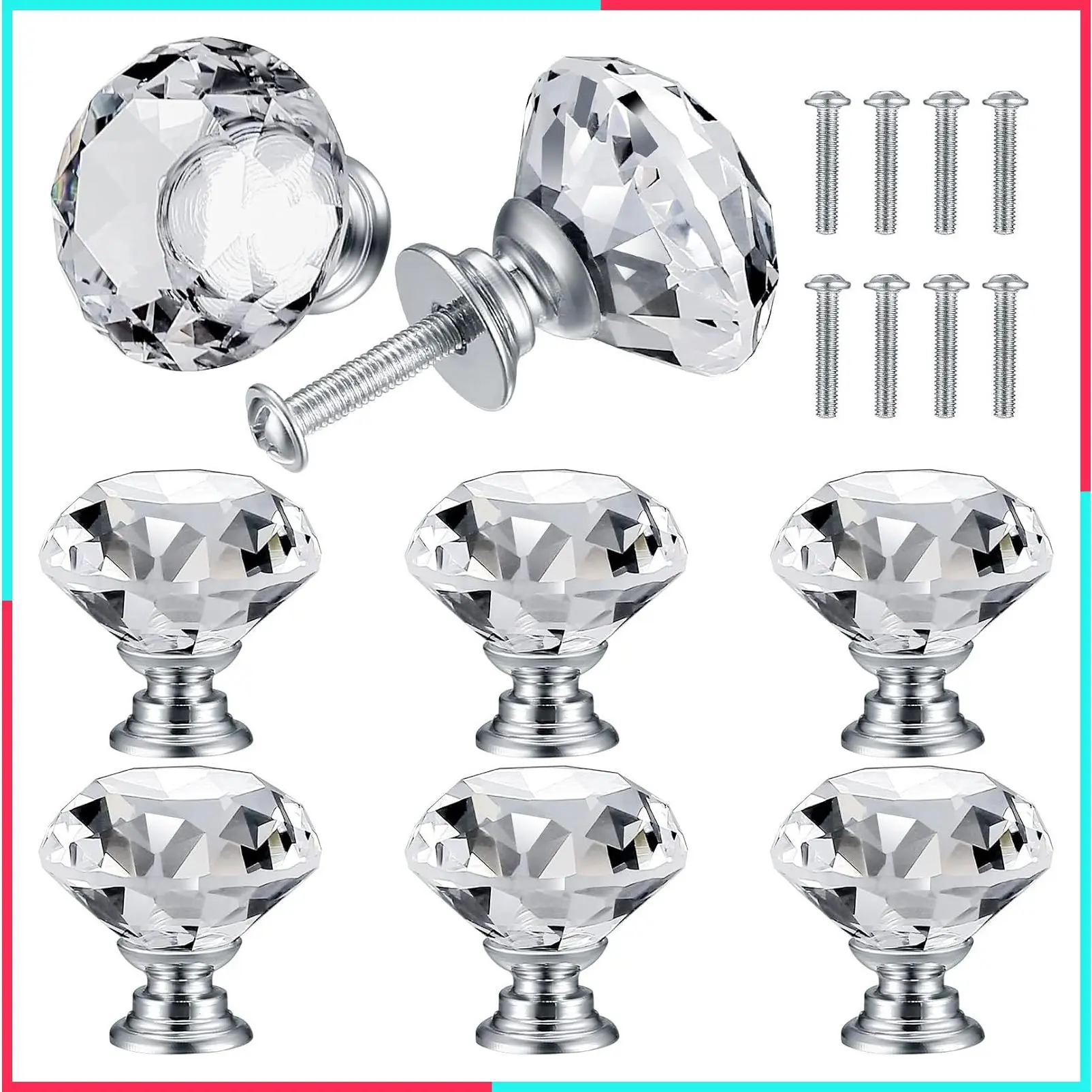 8 Pcs Crystal Cabinet Knobs Decorative Diamond Glass Dresser Knobs
