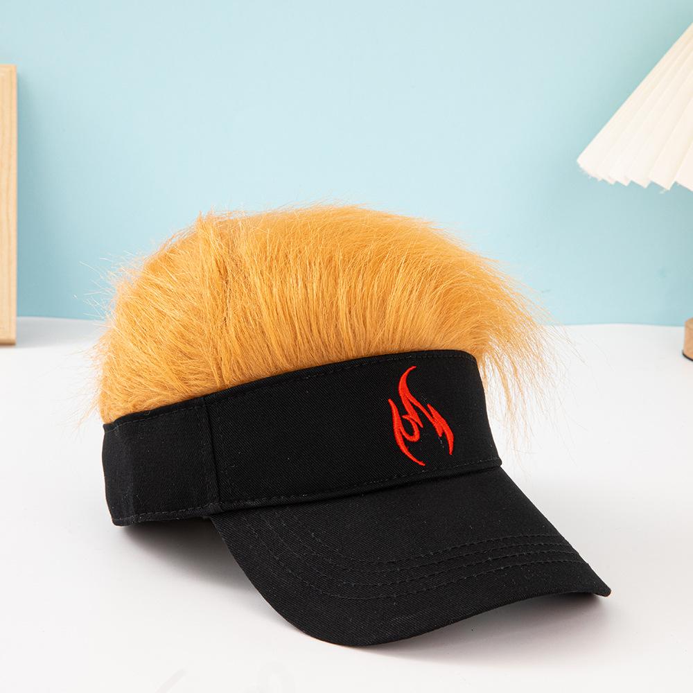 2026 New Fake Hair Baseball Cap for Men Women Embroidered Flame Trucker Hat