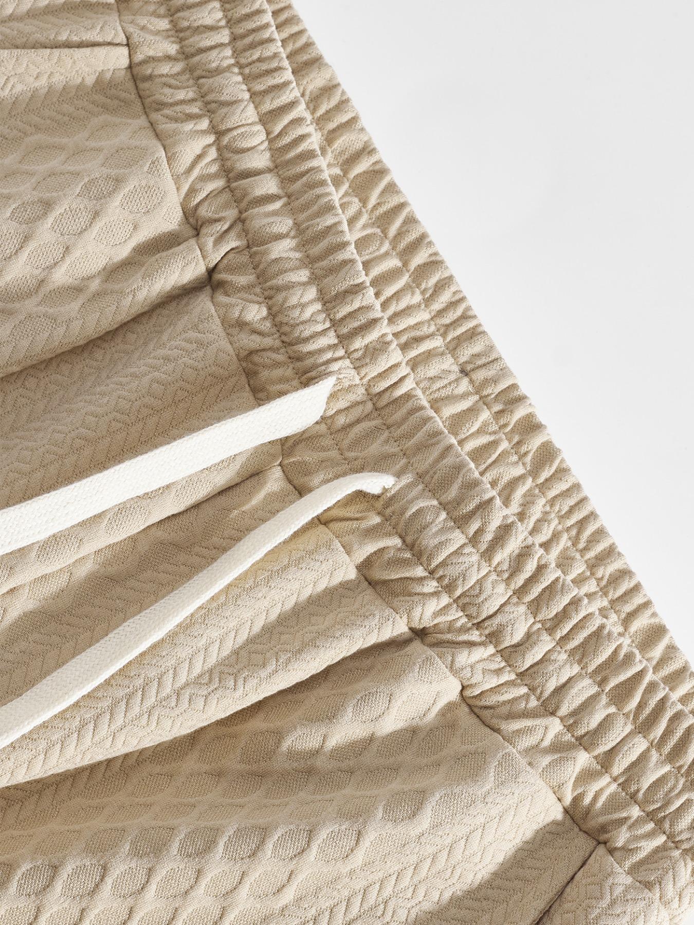 Men's Textured Long Sleeve Polo Shirt & Drawstring Pants Set, Casual Fitted Design, All-Season Wear, Comfortable Fit