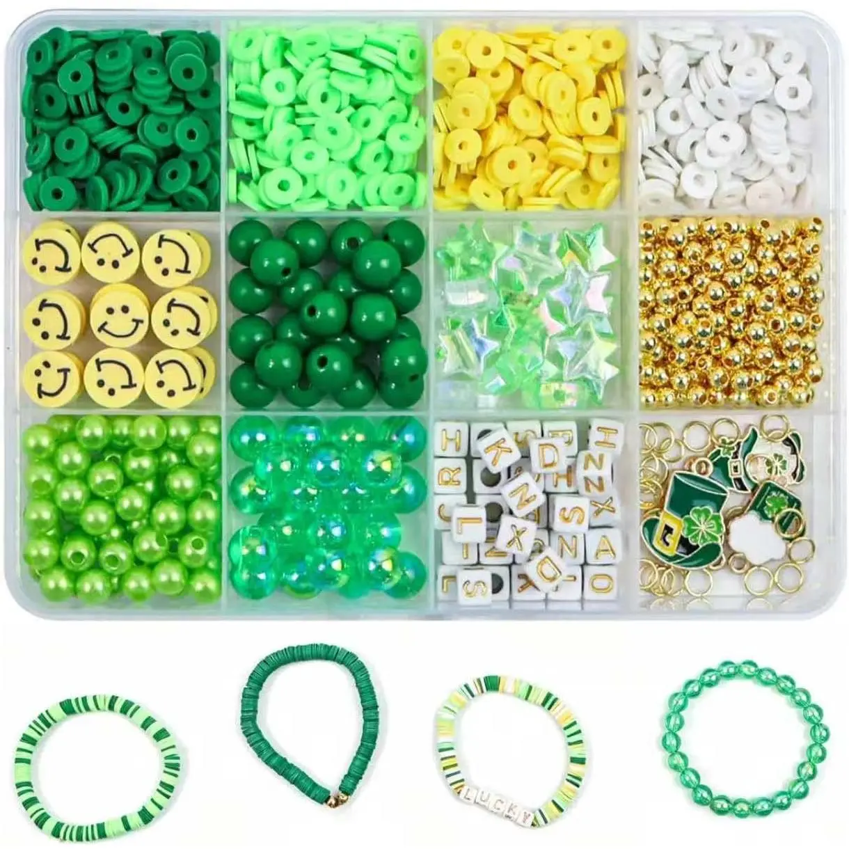 Pony Beads Kit 750+pcs, Kandi Beads Pony for Bracelet Making, Green  Beads  Making Kit with Alphabet, Happy  and   Beads, Crafts