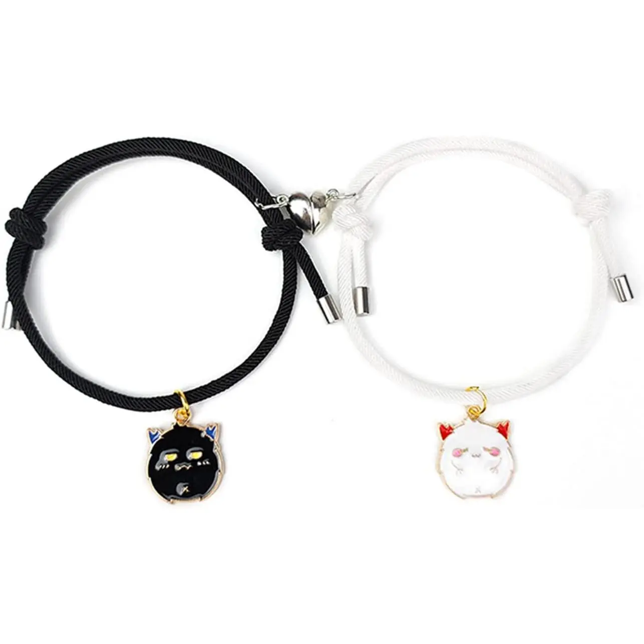 Halloween Matching Pairs Bracelet Set for Couples, 2-Piece Unisex Braided Rope Jewelry with Magnetic Heart, Mummy & Pumpkin Charms, Adjustable