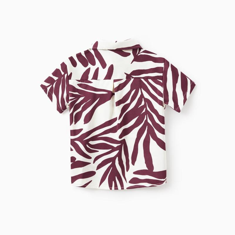 PatPat Family Matching Outfits Red Leaf Print Shirts and Strap Belted Dress for Hawaii/Cruise/Resort/Casual Wear