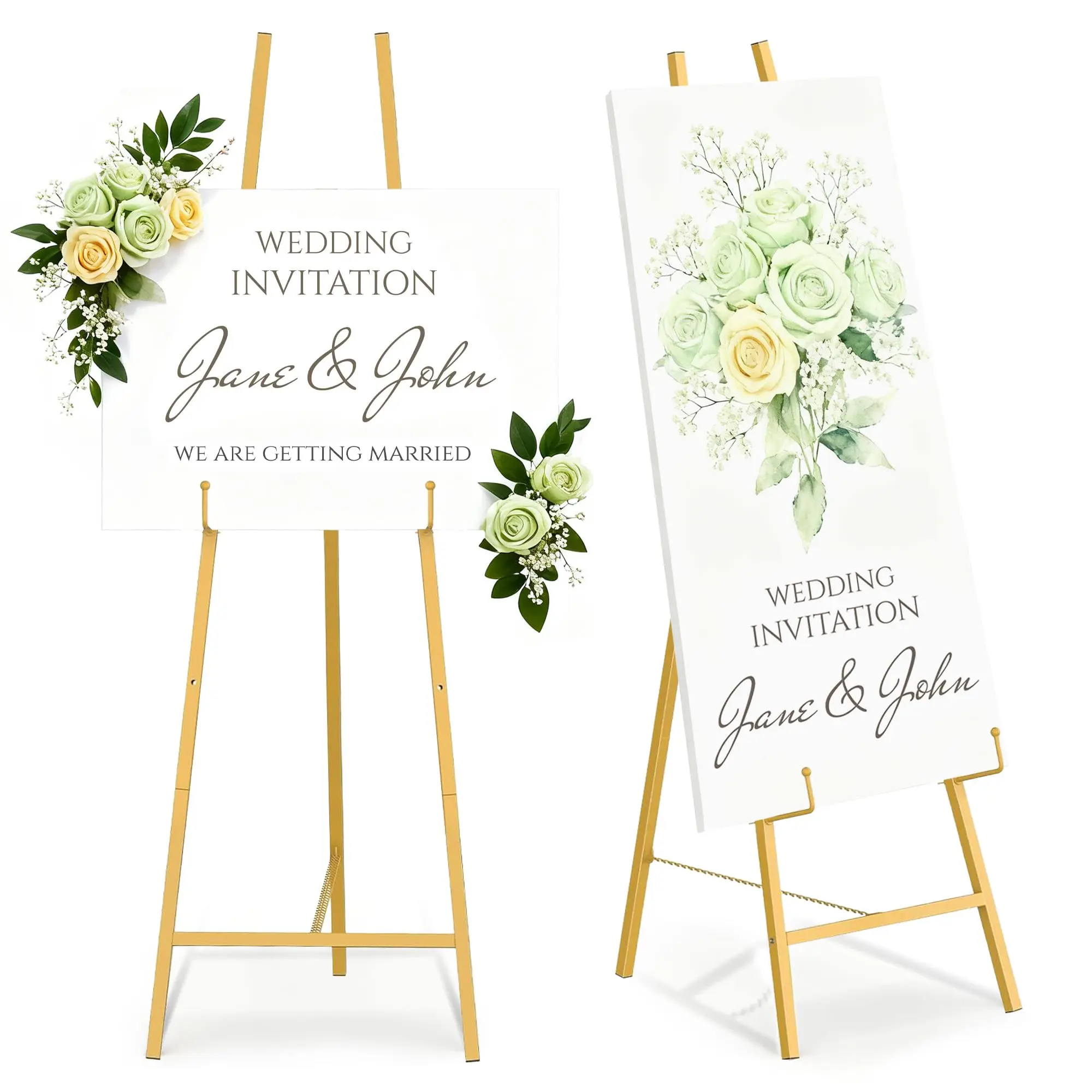 2 Pack Welcome Sign Stand, 57.5" Display Easel Stand for Sign with Adjustable Height & Chain, Heavy Duty Art Easel for Paintings, Posters, Baby Showers,Birthday Parties