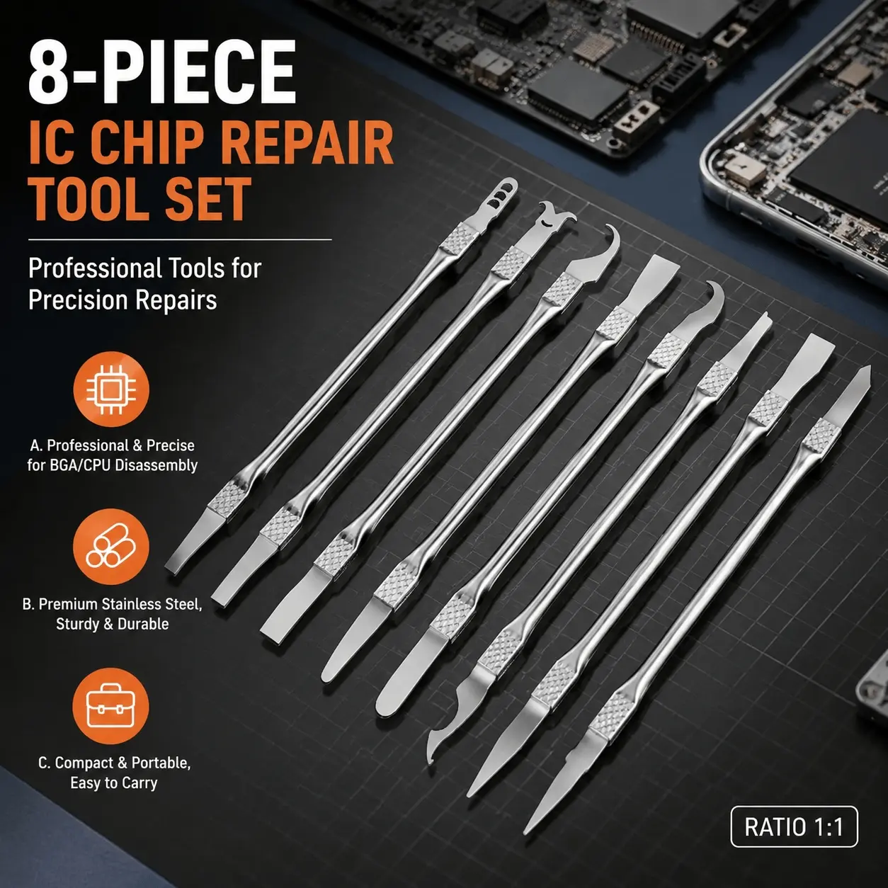Ultra-Thin Metal Removal Tool Kit: 8-Piece Precision Repair Set for Mobile Phone & Computer Motherboard CPU Micro-Carving, Anti-Static Welding & Disassembly, DIY Electronics Component Maintenance Professional Tools