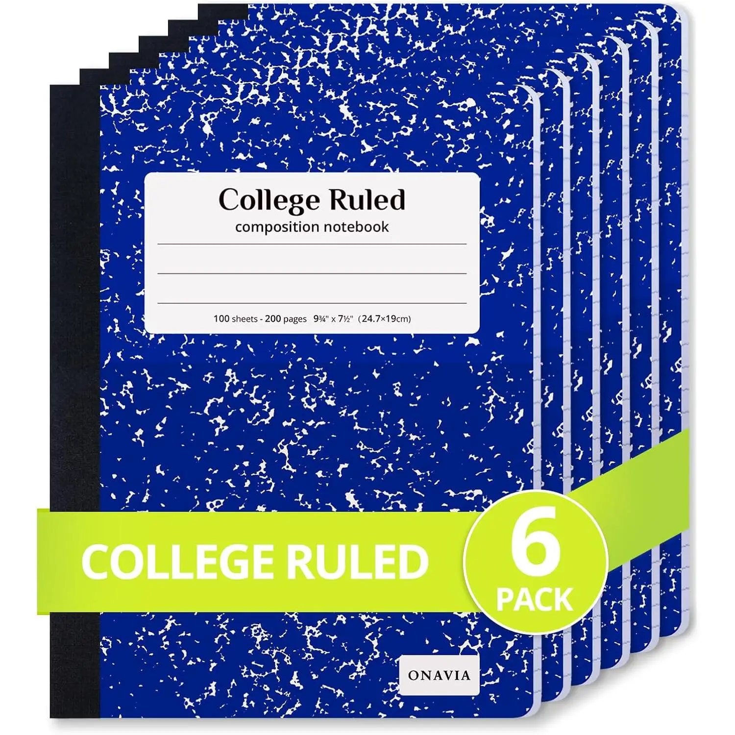 Composition Notebook College Ruled 6 Pack, 200 Pages, Marble Blue | 100 ct, 9.75 x 7.5 in, Durable Comp Book, School Notebooks, Students, Note Taking, Writing, Teachers