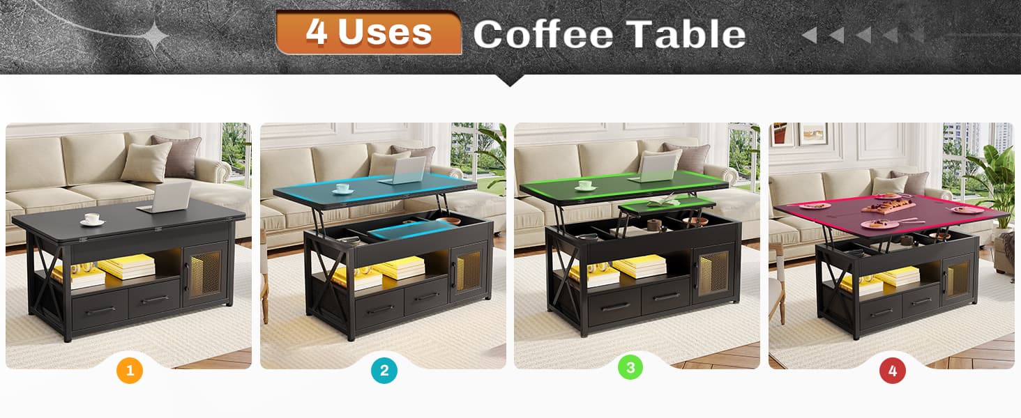 Sikaic 40in Lift Top Coffee Table Black