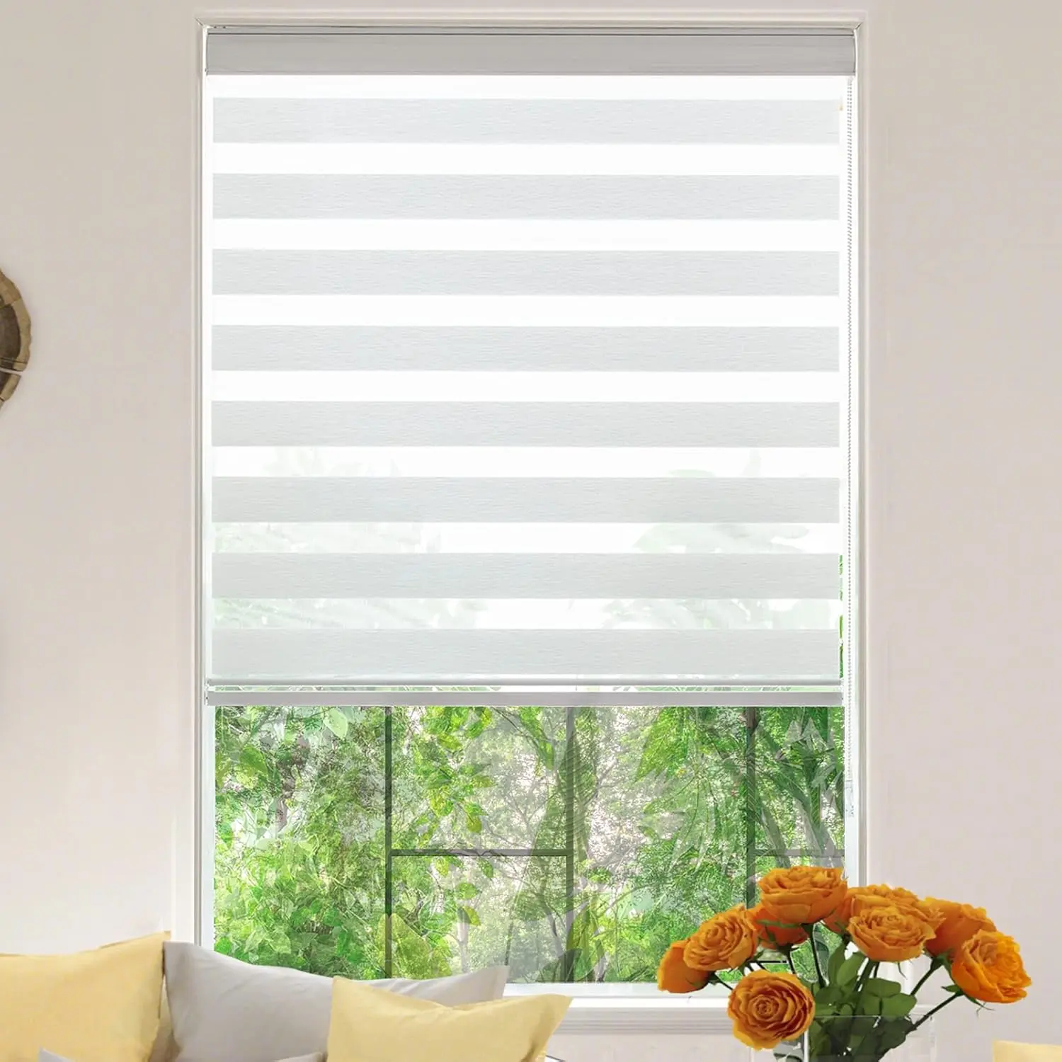 Roller Window Blinds,Cut to Size,Roller Blinds Dual Layer Roller Shade Blinds, White,Fixed 72 InchesHigh,20 Inches Width