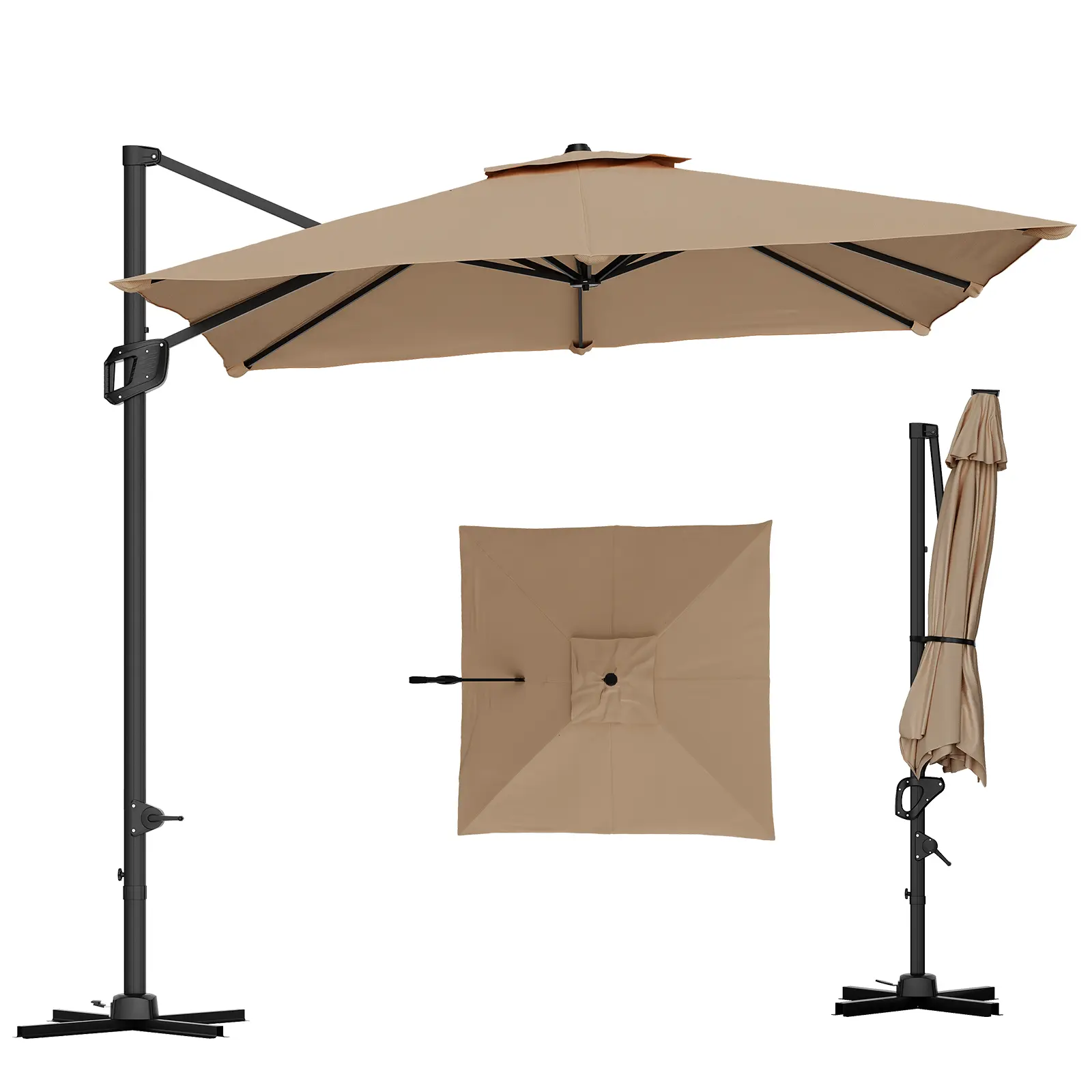 10x10 ft Square 360° Rotating Offset Cantilever Patio Umbrella, UV Protection, Wind Resistant, Easy Tilt Aluminum Frame with Cross Base, Sun-Proof Parasols for Canopies & Shade, Sun-Proof Parasols, Canopies & Shade