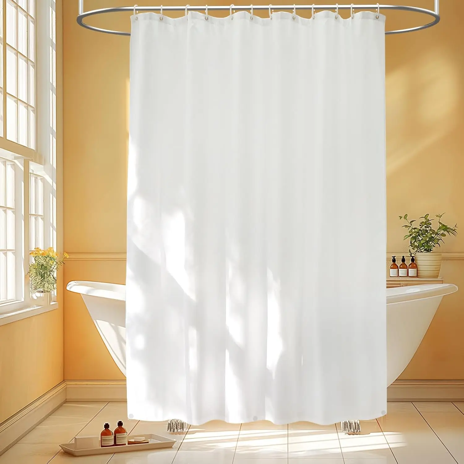 Waterproof Fabric Shower Curtain Liner with 3 Extra-Large Magnets, 72 x 72 inch Washable Cloth Shower Liner Odorless Hotel Quality, Neutral White Lightweight Shower Curtain for Bathroom