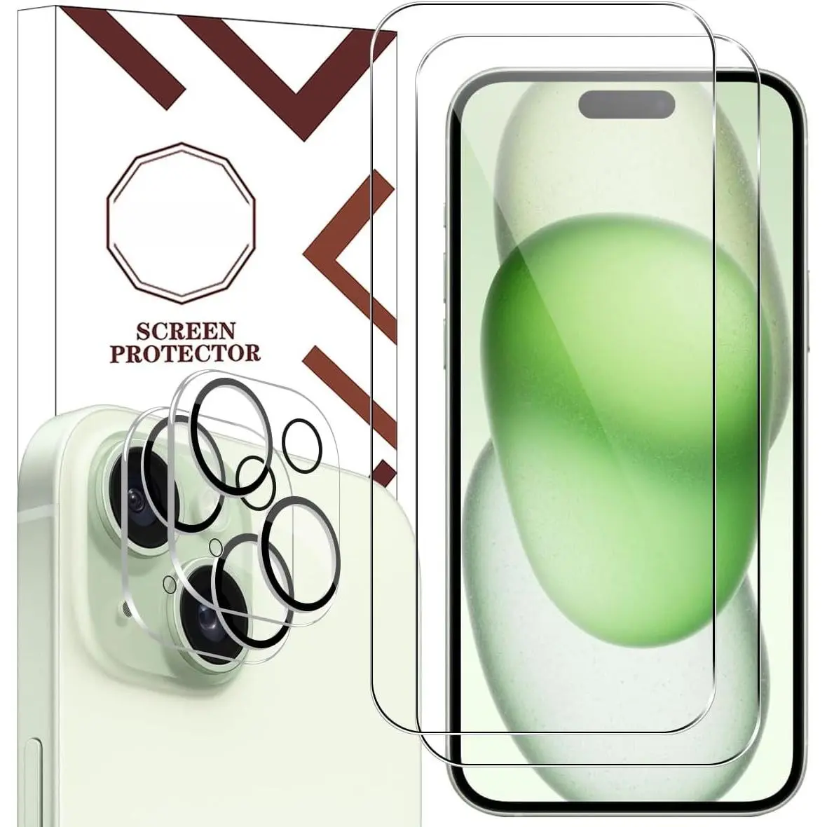 Compatible with  15 Plus Screen Protector + Camera Lens Protectors, [2 + 2 Pack]   Clear Tempered Glass, Anti-Bubble  Curved Accuracy Film For  15 Plus(6.7 Inch)
