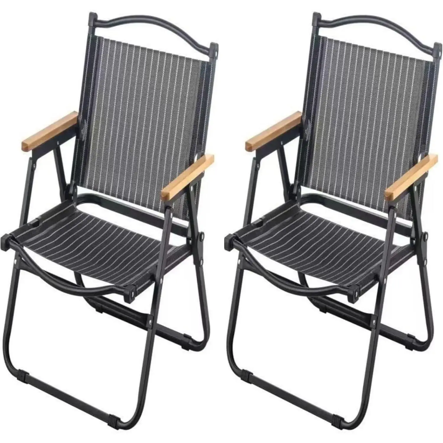 2-Pack Portable Folding Fishing Chair with Thickened Steel Frame, Solid Wood Armrests & Teslin Fabric - Lightweight Collapsible  Hiking, Beach, Backpacking & Picnic