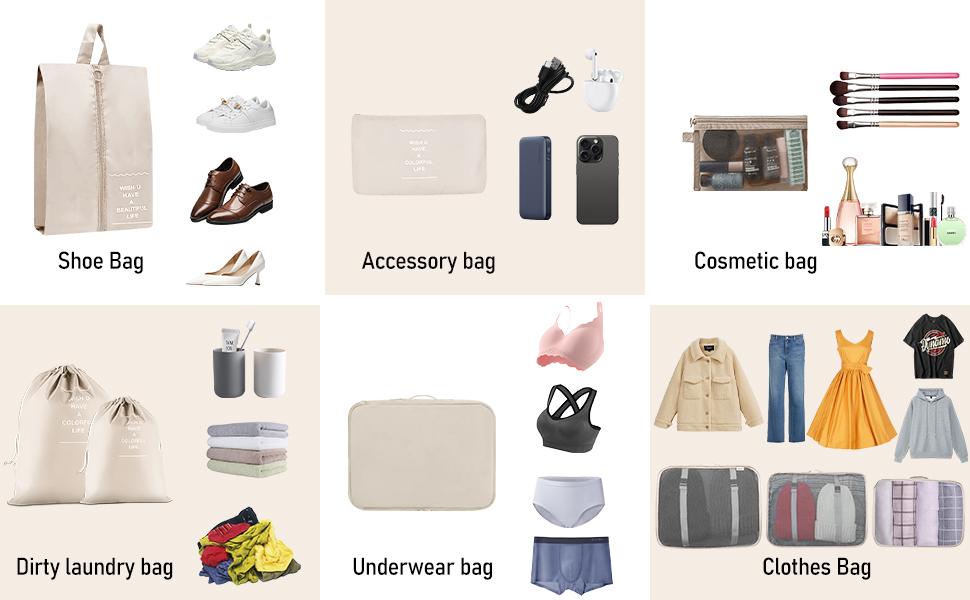 Packing Cubes for Travel - 10 Set Luggage Organizer Bags for Family, Mesh Breathable Travel Packing Cubes for Suitcases Durable Essentials Bags Set