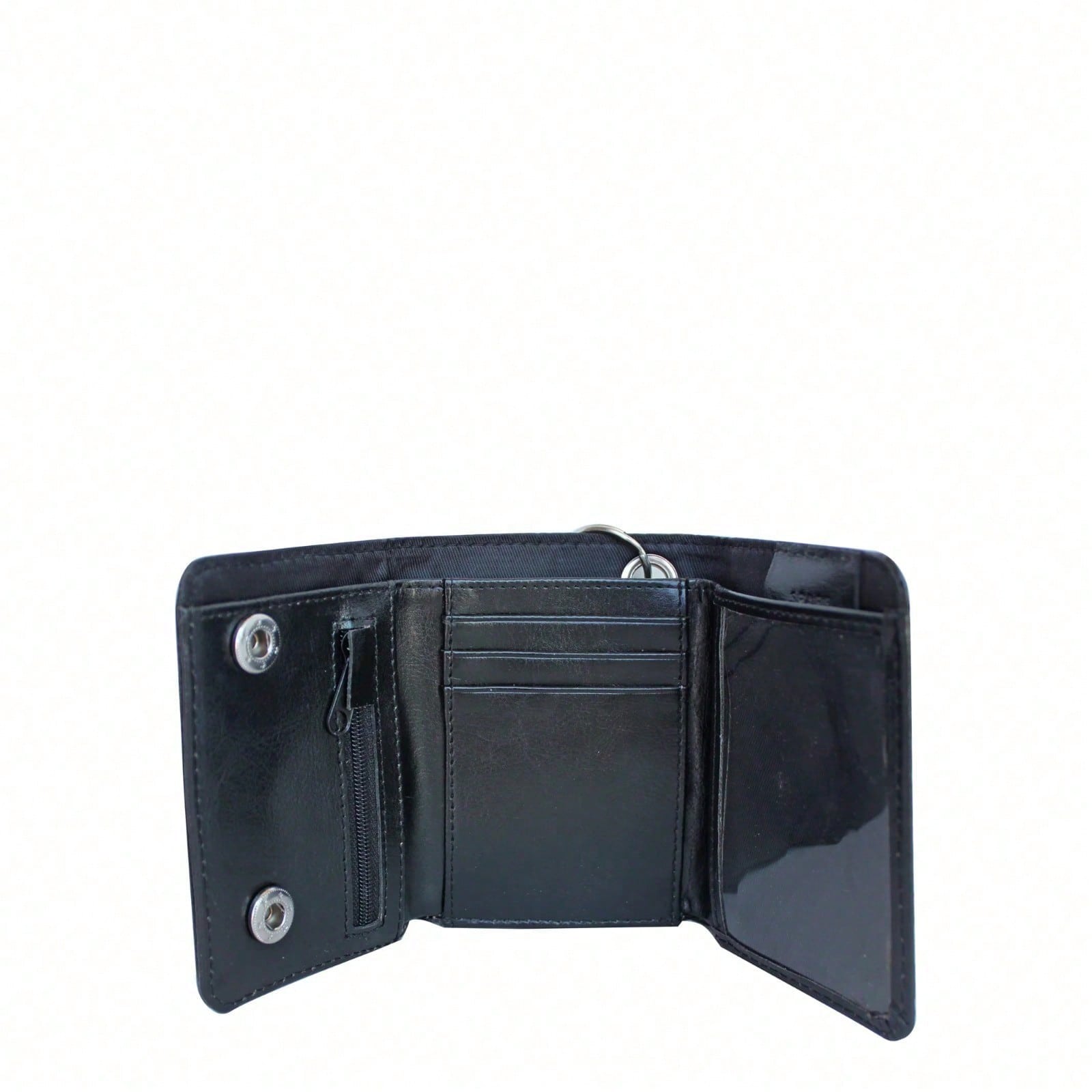 Men's Chain Wallet With Laser-Embossed Skull Design And Two-Snap Closure - Black Halloween