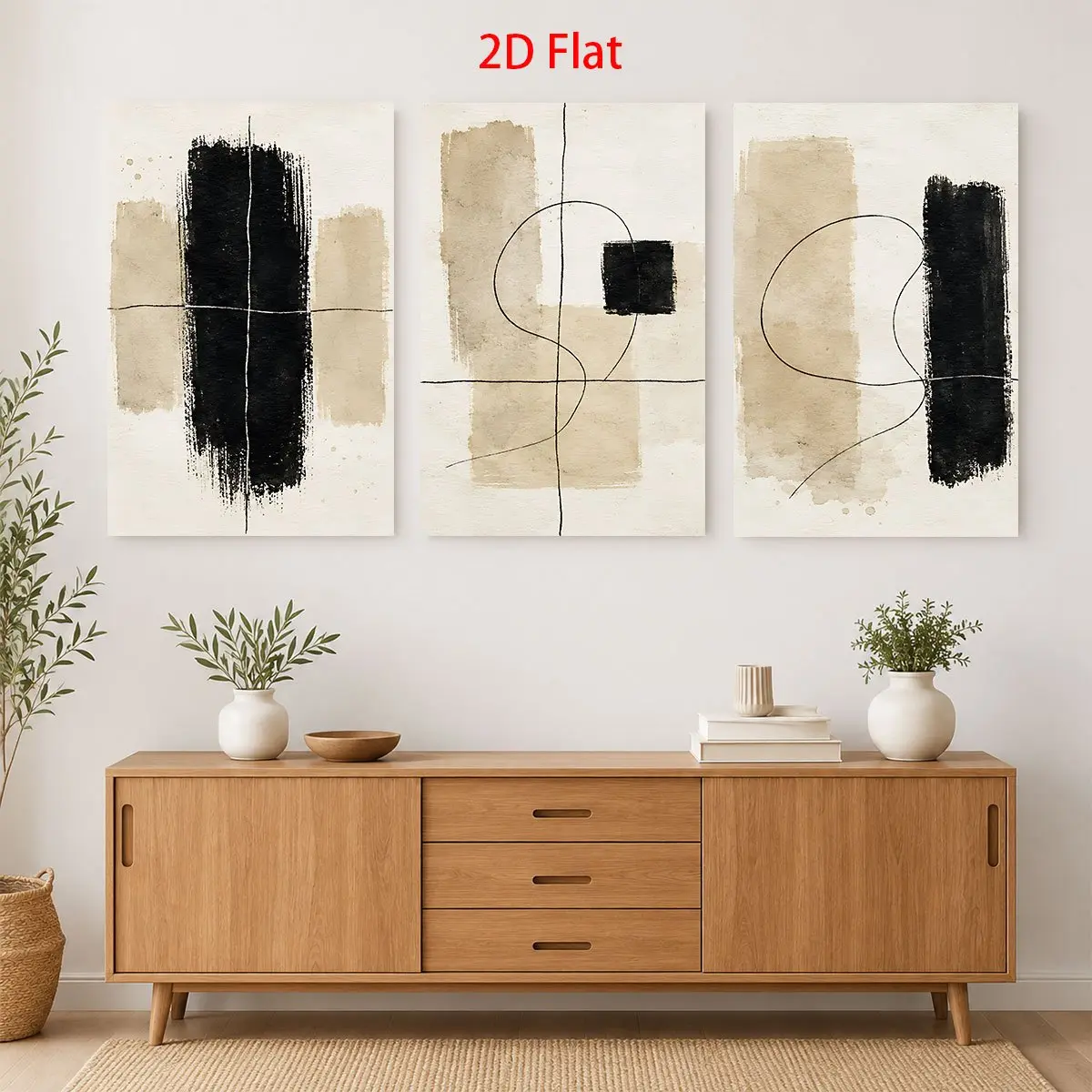 3-piece 2D Abstract Painting - Black and Beige Brushstroke and Line Theme Canvas Wall Art Print - Room Decoration, suitable for Father's Day, Mother's Day, Independence Day, Graduation Season, Birthdays, Graduation and Back-to-School SeasonCanvas Wall Art