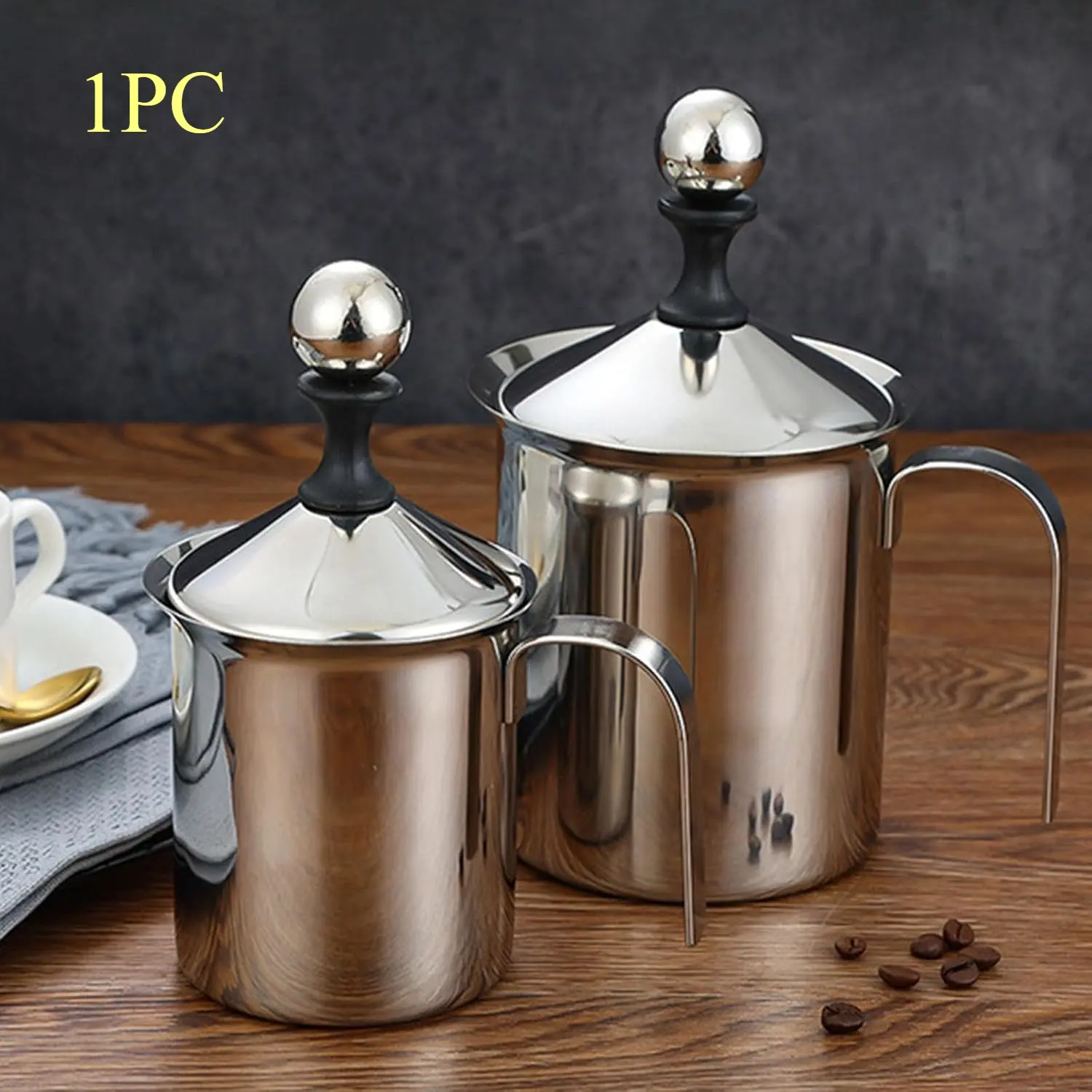 Stainless steel manual coffee milk frother｜Easily froths milk｜Suitable for latte/cappuccino/hot chocolate｜Portable and labor-saving kitchen tool