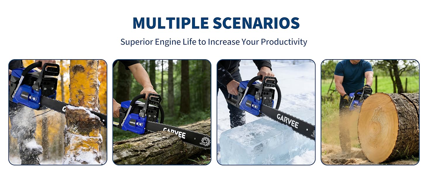 Gas Chainsaw, 20 Inch Gas Powered Chain saw, 52CC 2-Stroke Top Handle Chainsaw, Ergonomic Non-Slip Handle and Dual Fuel Tanks, Quick Start, For Wood Cutting, Tree Trimming, and Land Clearing