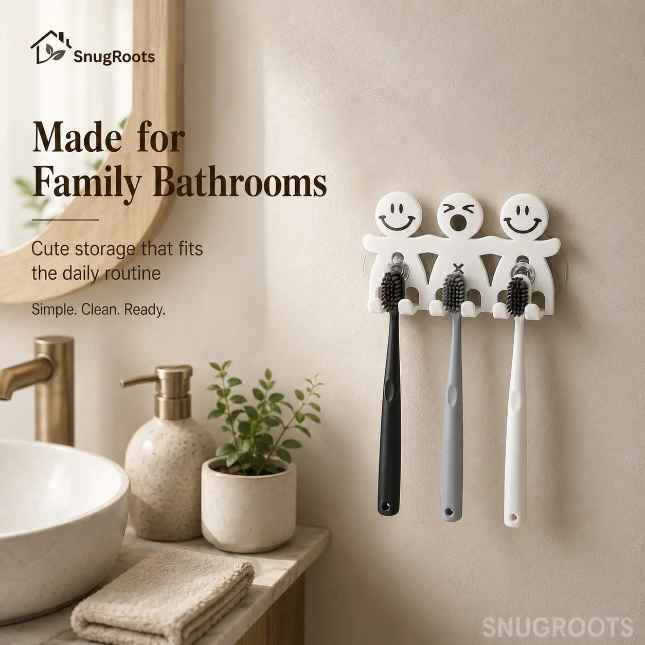 1 Pc Suction Cup Toothbrush Holder, Toothbrush Holders For Bathrooms, No-Drill Wall Mounted Bathroom Toothbrush Organizer, Kids and Family Toothbrush Rack for Manual and Electric Toothbrushes, Bathroom and Home Organization