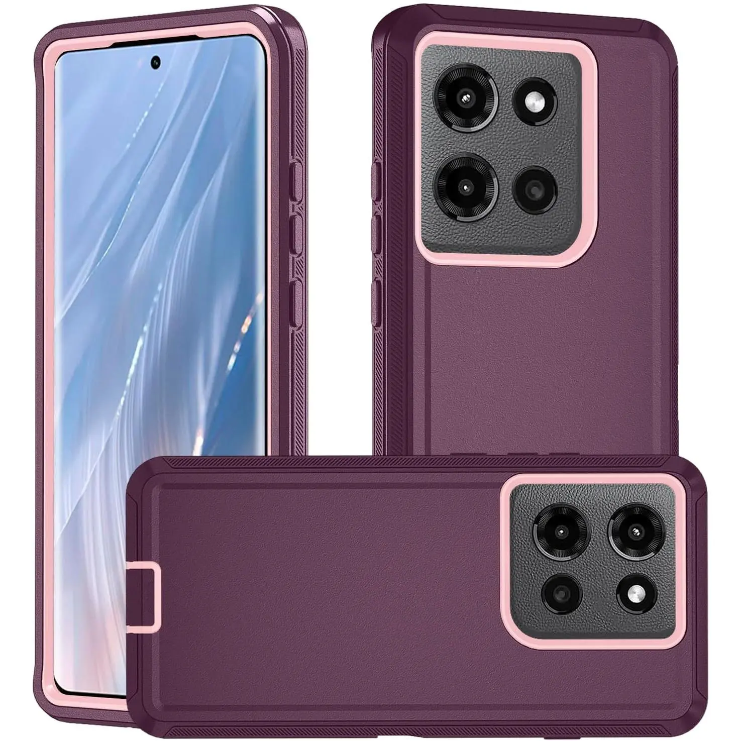 Motorola Moto Edge 5G 2025 Smartphone Case - Heavy-Duty Shockproof Rugged Handheld Cellphone Devices Casing, 3-in-1 Bumper Cover (Purple)