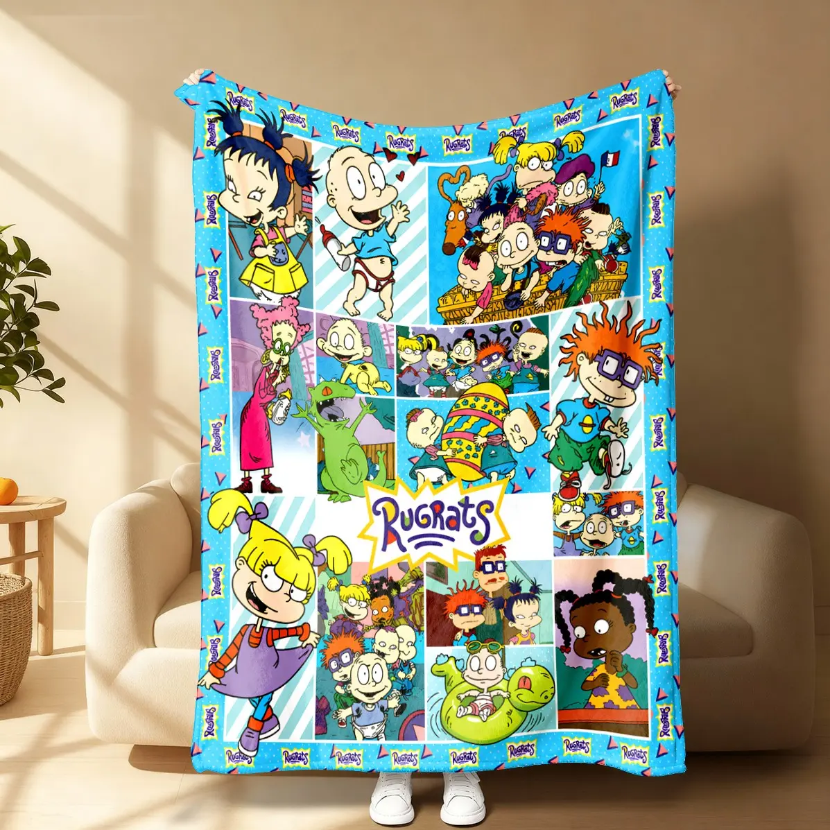 Classic Rugrats Character Cartoon Print Flannel Blanket, Soft Comfortable Nap Blanket, Ideal for Home Office Travel, Warm and Cozy Blanket