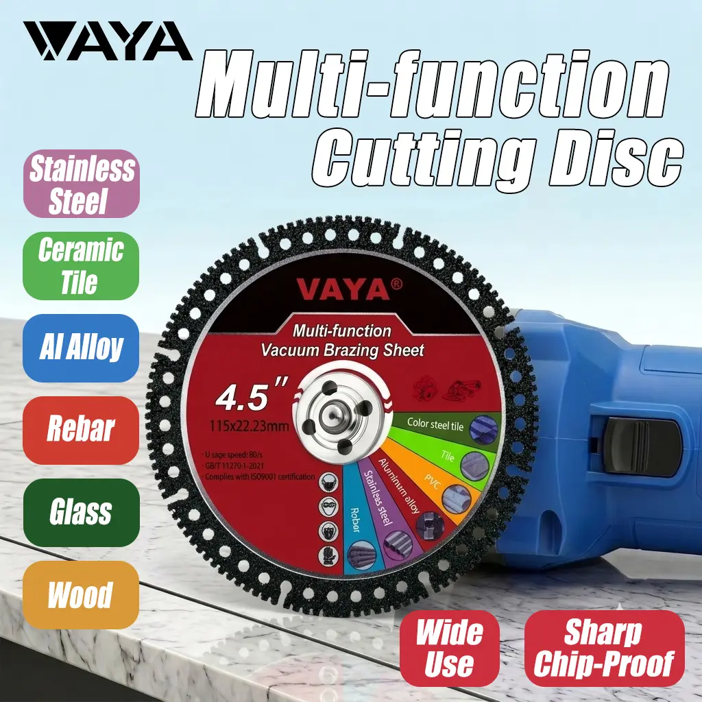 VAYA 4.5 inches Multi-function Vacuum Brazing Sheet Diamond Cutting Blade Disc, Ultra-Thin Dry Cut for Ceramic, Metal, Angle Grinder Tool with Marble Machine Compatibility, Chamfering, Dust Removal, Fast Feed