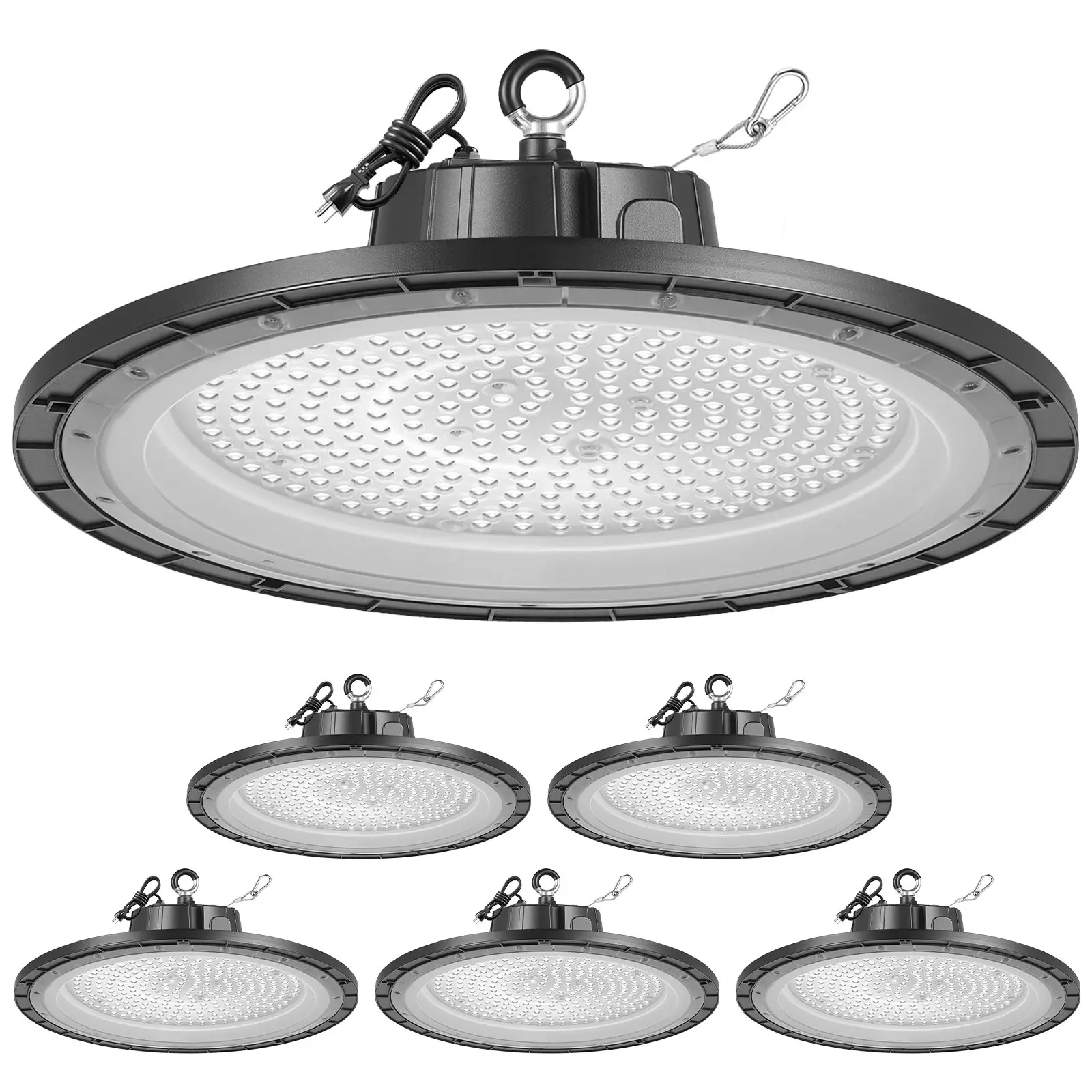 VEVOR 6 Pack LED High Bay Lights, 5000K 250W 36000LM Super Bright UFO LED Warehouse Shop Lights, IP65 Waterproof, 100-277V Wide Voltage for Warehouse Workshop Factory Gym Garage Barn, Black