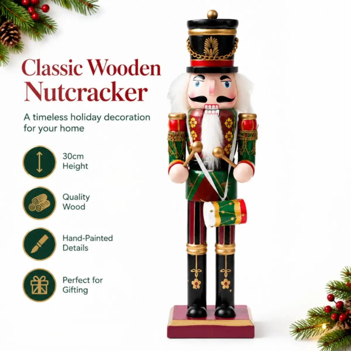 Wooden Nutcracker Toy Nutcracker Wooden Puppet Doll Figures Model Handcrafted Ornament Suitable for Christmas Display Kids