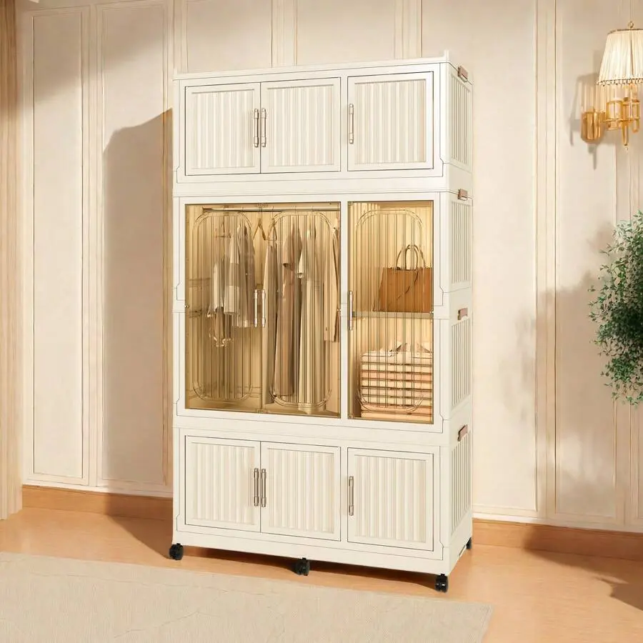 Portable Kids Wardrobe Closet With Magnetic Doors,Versatile & Customizable,With Hanging Rod Children's Clothes Closet Costume Storage Organizer,For Bedroom Storage, Large Baby Wardrobe Storage Cabinet,White