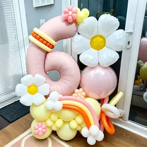 Chrysanthemum Flower Balloon 40 Inch Baby Number Balloon, Perfect for Birthday Parties, Anniversary, Festival Decorations, Party Photography