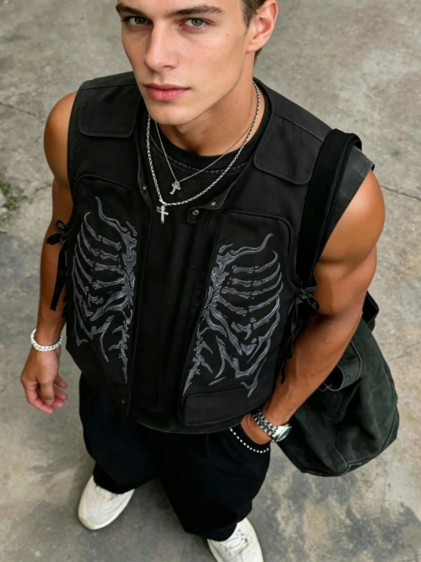 Street Style Skull Print Outerwear Vest Jacket, Trendy Fashion Accessory for Casual Wear, Unique Design for Men and Women