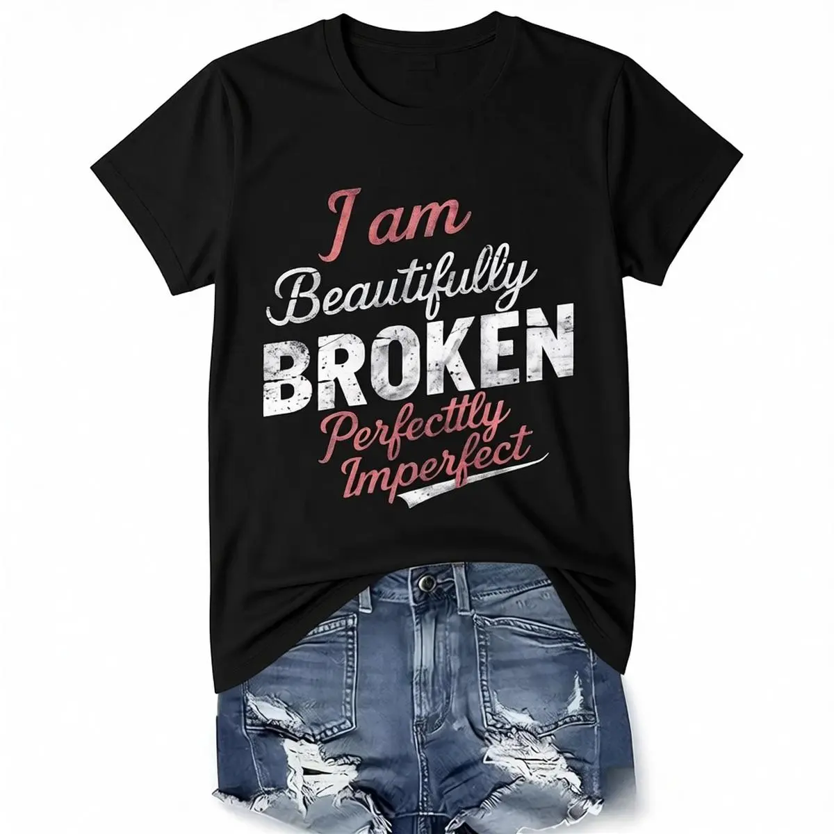 Streetwear 'Beautifully Broken' Graphic T-Shirt for Men and Women, 100% Cotton Basic Short Sleeve Crew Neck Casual Top, Tshirt, Shortsleeve, Fashion, Tee, Unisex, Fit, Classic, Menswear, Round Neck, Casual Fit