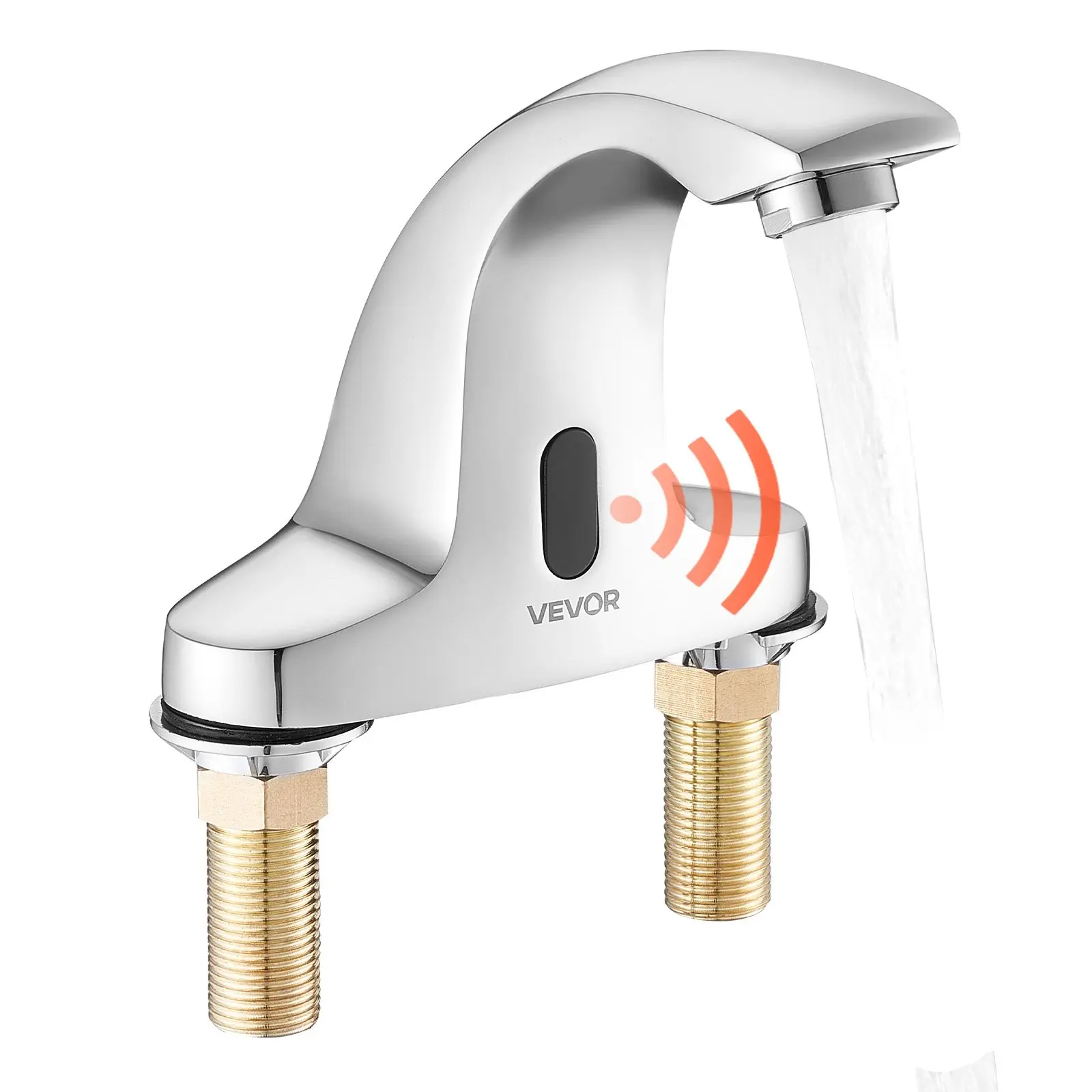 VEVOR Touchless Faucet, Chrome Plated Silver Motion Sensor Bathroom Sink Faucet with Cold Water Flow, Battery Operated, Hole Cover Plate Included, Fits 9/16 in Pipe for Commercial Lavatories, Commercial Lavatory