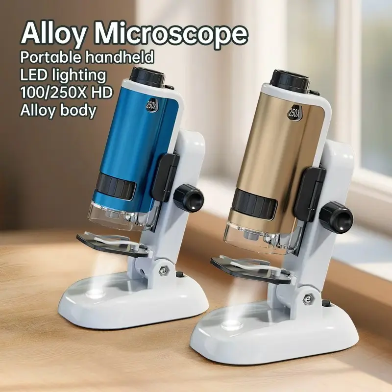 Science Horse Kids Handheld Microscope, 100-250x Zoom, Portable with LED Light, Stem Educational Toy, Ages 6+, Back-To-School Gift