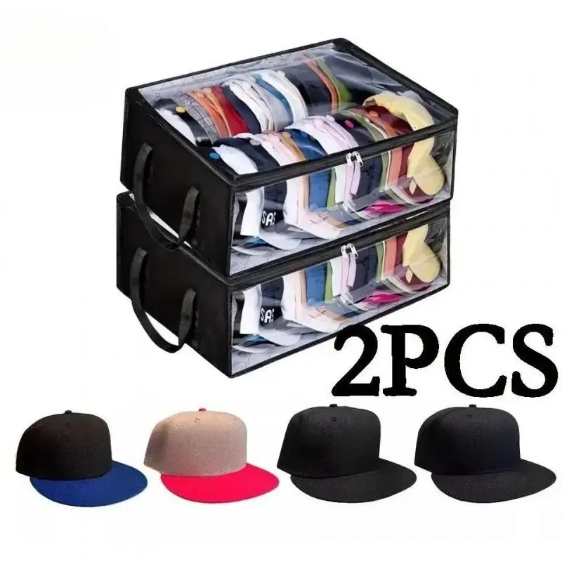 2pcs Wide Baseball Cap Storage Rack, Cap Organizer, Holds Up to 40 Caps, Transparent Top for Easy View, Keeps Closet Clean & Dust-Free, Say Goodbye to Messy Hat Searching